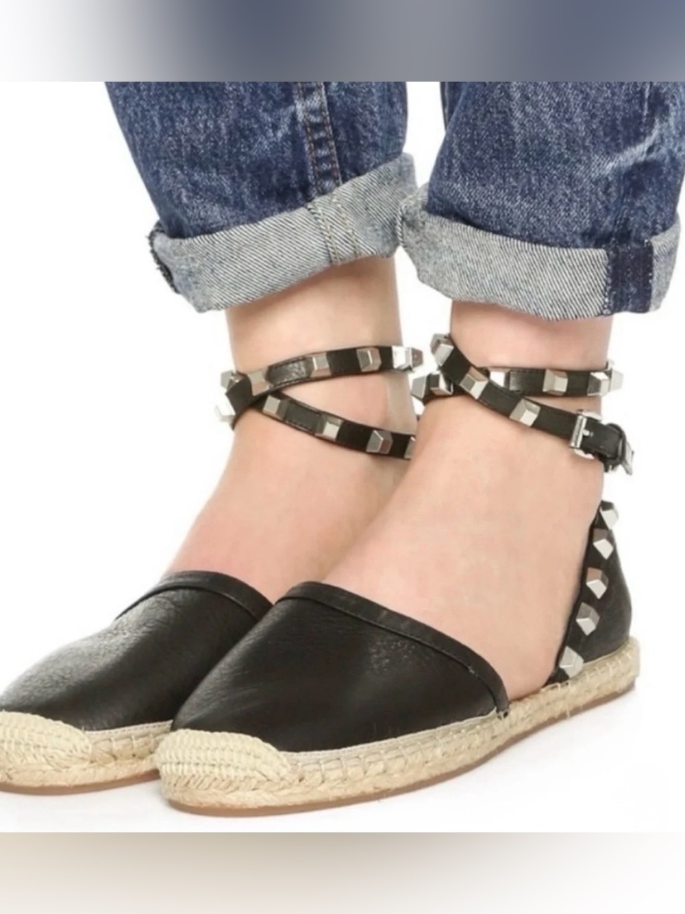 Rebecca Minkoff Gilles Black Studded Ankle-Strap Espadrilles Womens Size 8
